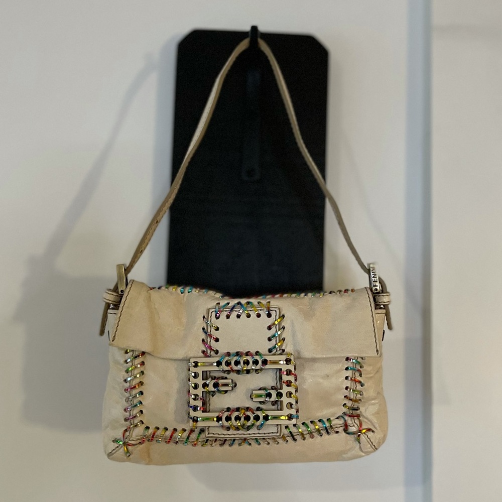 Vintage Fendi White Napa Leather Hobo Mini Bag